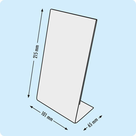 legatoria PortaLocandinaPlexiglass, DaTavoloMonofacciale, DinLONGverticale, 99x210mm PortaCartello TRASPARENTE, in Plexiglass da 1,5mm, formato DIN LONG (101x215mm) a disposizione verticale.