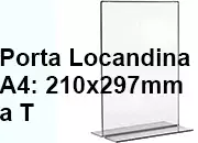 legatoria PortaLocandinaPlexiglass, DaTavoloBifacciale, A4verticale, 210x297mm PortaCartello TRASPARENTE, in Plexiglass da 1,5mm, formato A4 (211x300mm) a disposizione verticale, base a T larga 95mm. La disposizione perfettamente verticale consente di inserire un depliant visibile su entrambi i lati. Ideale per ogni tipo di comunicazione     .