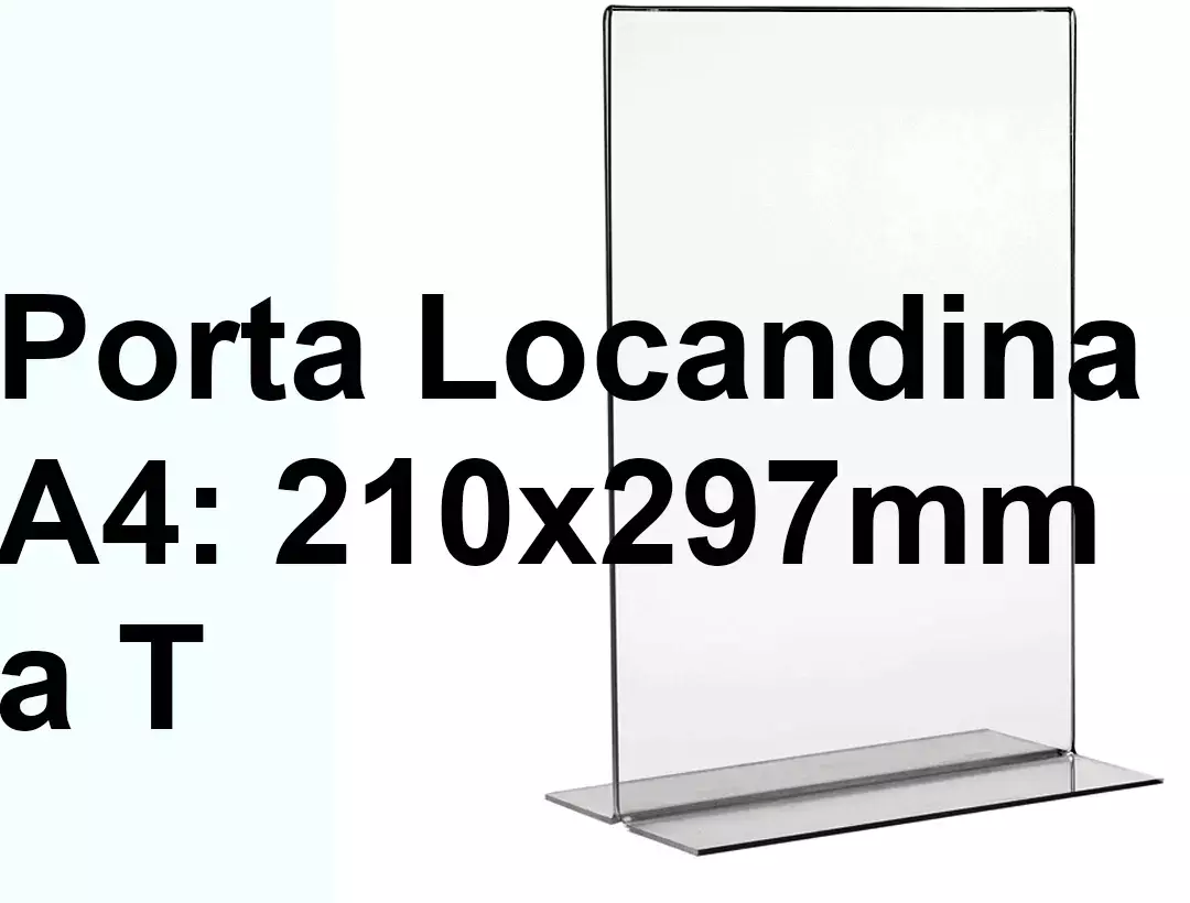 legatoria PortaLocandinaPlexiglass, DaTavoloBifacciale, A4verticale, 210x297mm PortaCartello TRASPARENTE, in Plexiglass da 1,5mm, formato A4 (211x300mm) a disposizione verticale, base a T larga 95mm. La disposizione perfettamente verticale consente di inserire un depliant visibile su entrambi i lati. Ideale per ogni tipo di comunicazione     .