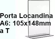 legatoria PortaLocandinaPlexiglass, DaTavoloBifacciale, A6verticale, 105x148mm PortaCartello TRASPARENTE, in Plexiglass da 1,5mm, formato A6 (106x151mm) a disposizione verticale, base a T larga 45mm. La disposizione perfettamente verticale consente di inserire un depliant visibile su entrambi i lati. Ideale per ogni tipo di comunicazione     .