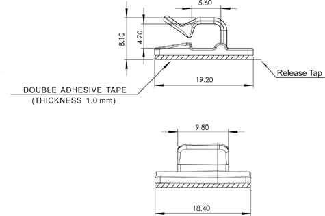 legatoria Fermacavo autoadesivo 19x19mm, per cavi fino a 4,7mm BIANCO, in plastica bianca, per la posa di cavi e fili su superfici piane.