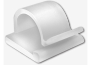legatoria Fermacavo autoadesivo a mezzaluna 26x26mm, per cavi fino a 14mm BIANCO, in plastica bianca, per la posa di cavi e fili su superfici piane.