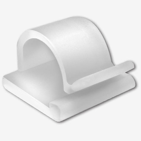 legatoria Fermacavo autoadesivo a mezzaluna 26x26mm, per cavi fino a 14mm BIANCO, in plastica bianca, per la posa di cavi e fili su superfici piane.