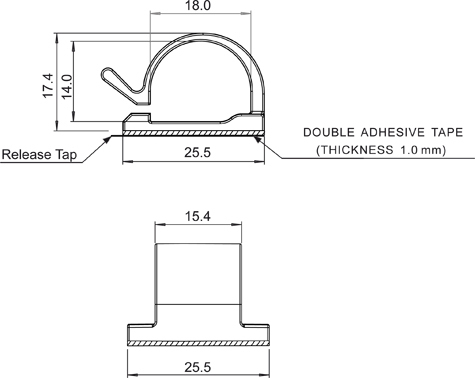 legatoria Fermacavo autoadesivo a mezzaluna 26x26mm, per cavi fino a 14mm BIANCO, in plastica bianca, per la posa di cavi e fili su superfici piane.