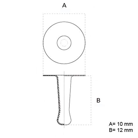 legatoria Olgo rivetto, NICHELATO, altezza 12mm Olgo maschio rivetto doppia testa, diametro base 10mm, base forata.