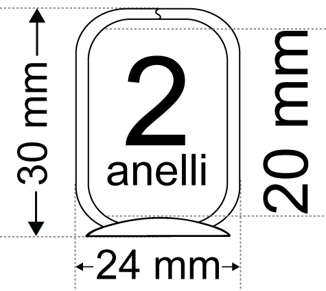 legatoria Meccanismo rettangolare a 2 anelli, contiene fino a 20mm A SERPENTINA. Lunghezza totale del meccanismo 133mm, interasse degli anelli 80mm, capacit degli anelli 20mm, interasse fori di fissaggio 122mm, diametro dei fori 4,2mm, larghezza della base 20mm, larghezza totale 24mm, altezza totale 30mm, Diametro filo 3,4mm.