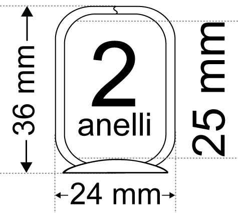 legatoria Meccanismo rettangolare a 2 anelli, contiene fino a 25mm A SERPENTINA. Lunghezza totale del meccanismo 133mm, interasse degli anelli 80mm, capacit degli anelli 25mm, interasse fori di fissaggio 122mm, diametro dei fori 4,2mm, larghezza della base 20mm, larghezza totale 24mm, altezza totale 36mm, diametro filo 3,4mm.