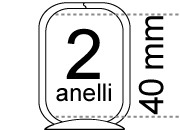 legatoria Meccanismo rettangolare a 2 anelli, contiene fino a 40mm A PIASTRA. Lunghezza totale del meccanismo 133mm, interasse degli anelli 80mm, capacit degli anelli 40mm, interasse fori di fissaggio 122mm, diametro dei fori 4,2mm, larghezza della base 26mm, larghezza totale 31mm, altezza totale 53mm, diametro filo 3,9mm.