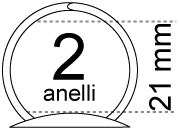 legatoria Meccanismo rotondo a 2 anelli, contiene fino a 21mm A PIASTRE. Lunghezza totale del meccanismo 123mm, interasse degli anelli 80mm, capacit degli anelli 21mm, interasse fori di fissaggio 114mm, diametro dei fori 4,2mm, larghezza della base 20mm, larghezza totale 30mm, altezza totale 30mm, Diametro filo 2,9mm.