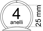 legatoria Meccanismo rotondo 4anelli. Contiene 25mm A PIASTRE. Lunghezza totale del meccanismo 285mm, interasse degli anelli 80mm, capacit degli anelli fino a spessore di 25mm, interasse dei fori 275mm, diametro dei fori 4,2mm, larghezza della base 20mm, larghezza totale 34mm, altezza totale 36mm, diametro filo 3,3mm.