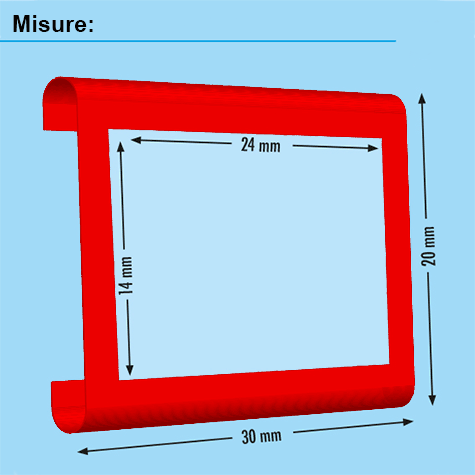 legatoria Segnagiorno per calendari larghi 30cm E3, finestrella rossa con misura interna 20x28mm, esterna 26x35mm. Il prodotto  composto da tre pezzi: 1 finestrella rossa, 1 striscia in vinile morbido trasparente, 1 elastico rivestito in fibra tessile con terminali metallici a T. MADE IN GERMANY.