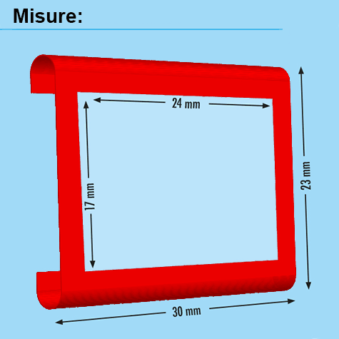 legatoria Segnagiorno per calendari larghi 30cm E2, finestrella rossa con misura interna 17x24mm, esterna 23x30mm. Il prodotto  composto da tre pezzi: 1 finestrella rossa, 1 striscia in vinile morbido trasparente, 1 elastico rivestito in fibra tessile con terminali metallici a T. MADE IN GERMANY.