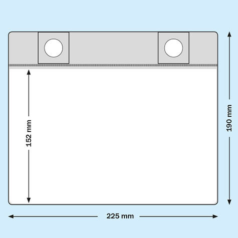 legatoria Busta magnetica, A5, Apertura sul lato lungo TRASPARENTE. 225x152mm. Con 2 calamite al neodimio 15x3,5 mm (grado magnetico N35). Lato superiore In PVC trasparente morbido da 250 micron. Lato inferiore in PVC 250 micron.