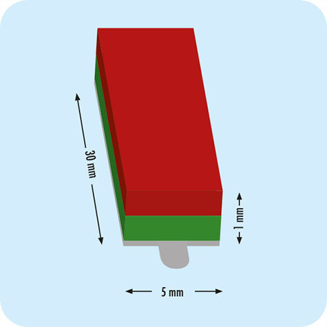 legatoria Calamita autoadesiva, 30x5 mm Calamita rettangolare con rivestimento superficiale nichelato, spessore 1mm, piastre magnetiche al neodimio, calamita con grado magnetico N35. Forza di attrazione massima: 680 grammi.