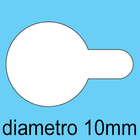 legatoria Bollini biadesivi diametro 10mm adesivo permanente da un lato e removibile dallaltro, con strap per agevolare la rimozione del bollino dal rotolo. 159 bollini al metro.