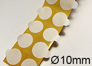 legatoria Bollino biadesivo removibile, 10mm TRASPARENTE, adesivo removibile su entrambi i lati, con strap per agevolare la rimozione della pellicola, fornito in rotoli leg1147