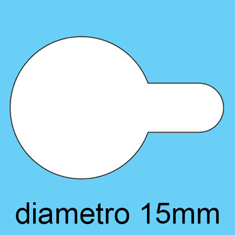 legatoria Bollini biadesivi diametro 15mm adesivo permanente da un lato e removibile dallaltro, con strap per agevolare la rimozione del bollino dal rotolo. 159 bollini al metro.