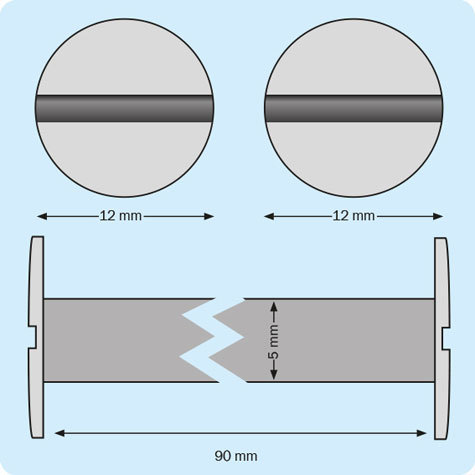 legatoria Viti sepolte rilegatura. plastica 70mm  NERO, lunghezza mm 70, diametro testa 12mm, diametro tubetto 5mm, una testa fissa ed una mobile, LVI6170. Per lunghezza, si intende la distanza INTERNA tra le due teste, che corrisponde allo spessore del volume da rilegare.