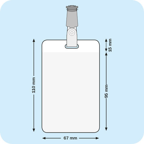 legatoria Portatesserino, 67x95mm TRASPARENTE, aperta sul lato corto con lato sporgente di 15mm, in PVC morbido da 180 micron, con foro europeo e clip superiore, formato 67x95mm, (95x67mm).