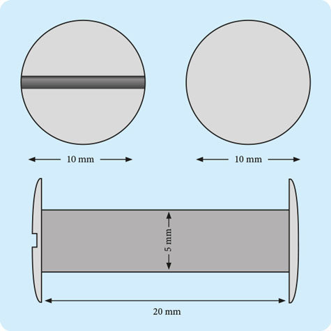 legatoria Viti sepolte rilegatura verniciate, 20mm NERO, in metallo verniciato, lunghezza mm 20. Viti nichelate con testa verniciata in nero. Testa diametro 10mm, tubetto diametro 5mm, una testa fissa ed una mobile. Per lunghezza, si intende la distanza INTERNA tra le due teste, che corrisponde allo spessore del volume da rilegare.