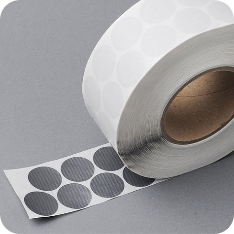 legatoria Bollini autoadesivi tessuto, 30mm ARGENTO diametro 30mm, adesivo permanente, in rotolo.