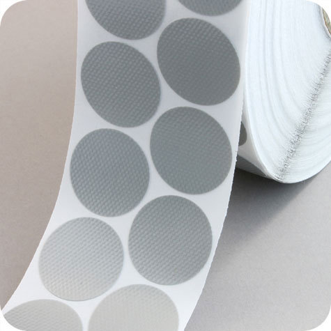 legatoria Bollini autoadesivi tessuto, 30mm ARGENTO diametro 30mm, adesivo permanente, in rotolo.