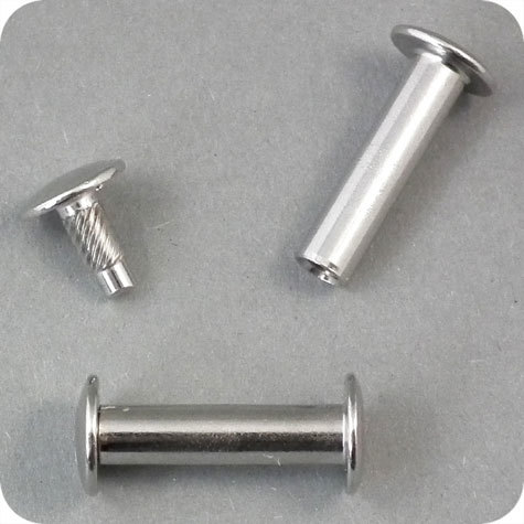 legatoria Vite sepolta ad incastro, 25mm NICHELATA.Per rilegatura. Lunghezza mm 25, testa diametro 10mm, fusto le due teste terminali sono lisce. Per lunghezza, si intende la distanza INTERNA tra le due teste, che corrisponde allo spessore del volume da rilegare.