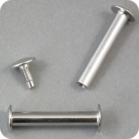 legatoria Vite sepolta ad incastro, 30mm NICHELATA.Per rilegatura. Lunghezza mm 30, testa diametro 10mm, fusto le due teste terminali sono lisce. Per lunghezza, si intende la distanza INTERNA tra le due teste, che corrisponde allo spessore del volume da rilegare.