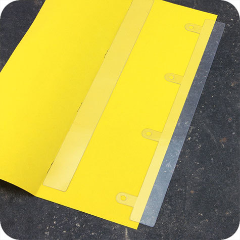 legatoria Fastener a 4 buchi, 280x25mm TRASPARENTE, in PVC rigido, lunghezza 280mmn. Interasse fori 80mm.