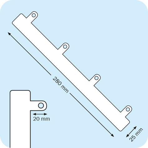 legatoria Fastener a 4 buchi, 280x25mm TRASPARENTE, in PVC rigido, lunghezza 280mmn. Interasse fori 80mm.