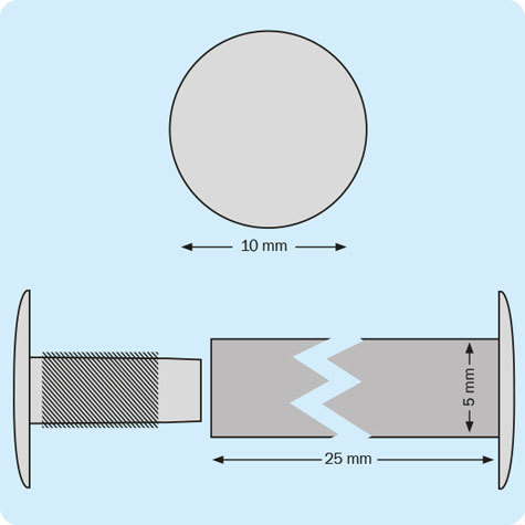 legatoria Vite sepolta ad incastro, 25mm OTTONATA.Per rilegatura. Lunghezza mm 25, testa diametro 10mm, fusto le due teste terminali sono lisce. Per lunghezza, si intende la distanza INTERNA tra le due teste, che corrisponde allo spessore del volume da rilegare.