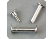 legatoria Viti sepolte rilegatura. NICHELATE. 27mm  (vite da 25mm + prolunga da 2mm) testa diametro 10mm, tubetto diametro 5mm, una testa fissa ed una mobile. Per lunghezza, si intende la distanza INTERNA tra le due teste, che corrisponde allo spessore del volume da rilegare.