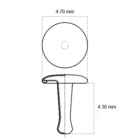 legatoria Olgo maschio di rivetto a doppia testa, altezza 4.30mm NICHELATO, diametro base 4.70mm, base bombata.