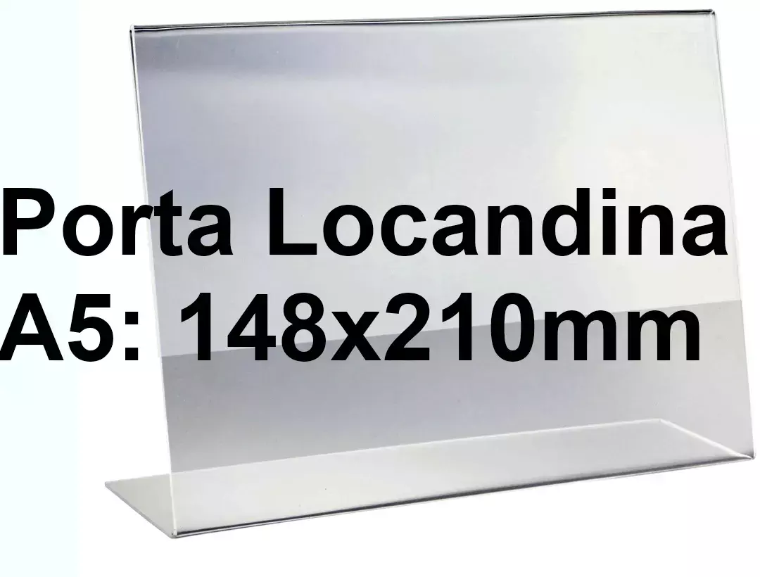legatoria PortaLocandinaPlexiglass, DaTavoloMonofacciale, A5orizzontale, 148x210mm PortaCartello TRASPARENTE, in Plexiglass da 1,5mm formato A5 (149x212mm) a disposizione orizzontale.