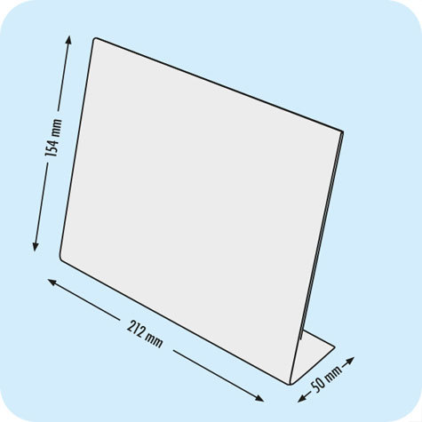 legatoria PortaLocandinaPlexiglass, DaTavoloMonofacciale, A5orizzontale, 148x210mm PortaCartello TRASPARENTE, in Plexiglass da 1,5mm formato A5 (149x212mm) a disposizione orizzontale.