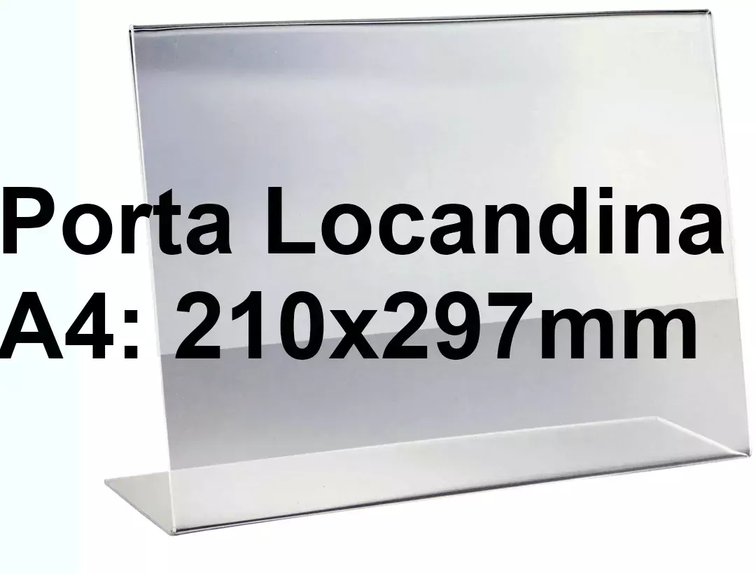 legatoria PortaLocandinaPlexiglass, DaTavoloMonofacciale, A4orizzontale, 210x297mm PortaCartello TRASPARENTE, in plexiglass da 1,5mm, formato A4 (211x300mm) a disposizione orizzontale.