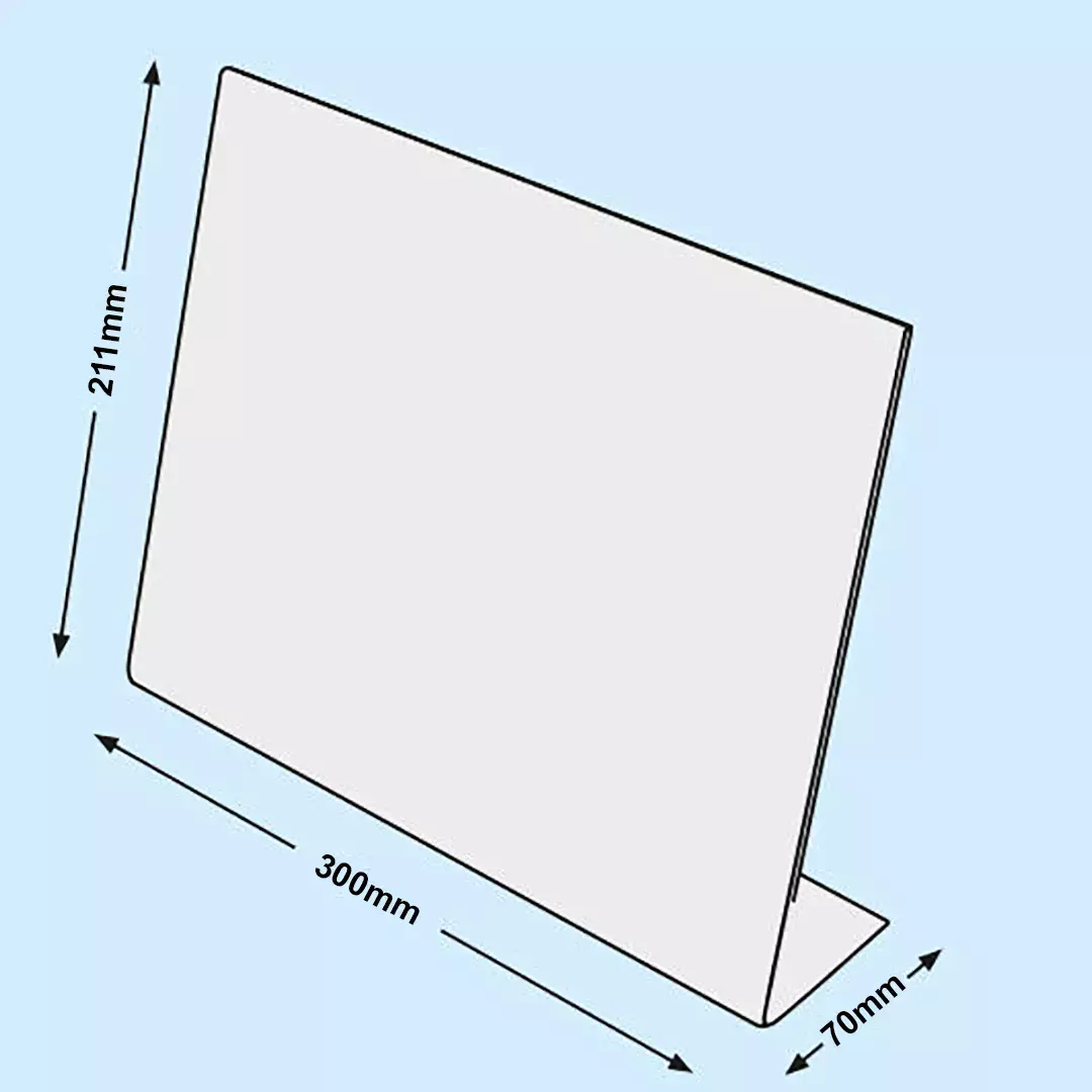 legatoria PortaLocandinaPlexiglass, DaTavoloMonofacciale, A4orizzontale, 210x297mm PortaCartello TRASPARENTE, in plexiglass da 1,5mm, formato A4 (211x300mm) a disposizione orizzontale.