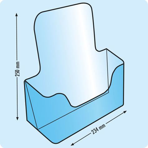 legatoria Porta opuscoli formato A4 TRASPARENTE. Dimensioni 234x250mm a disposizione verticale, capienza 36mm, in polistirene da 2mm.