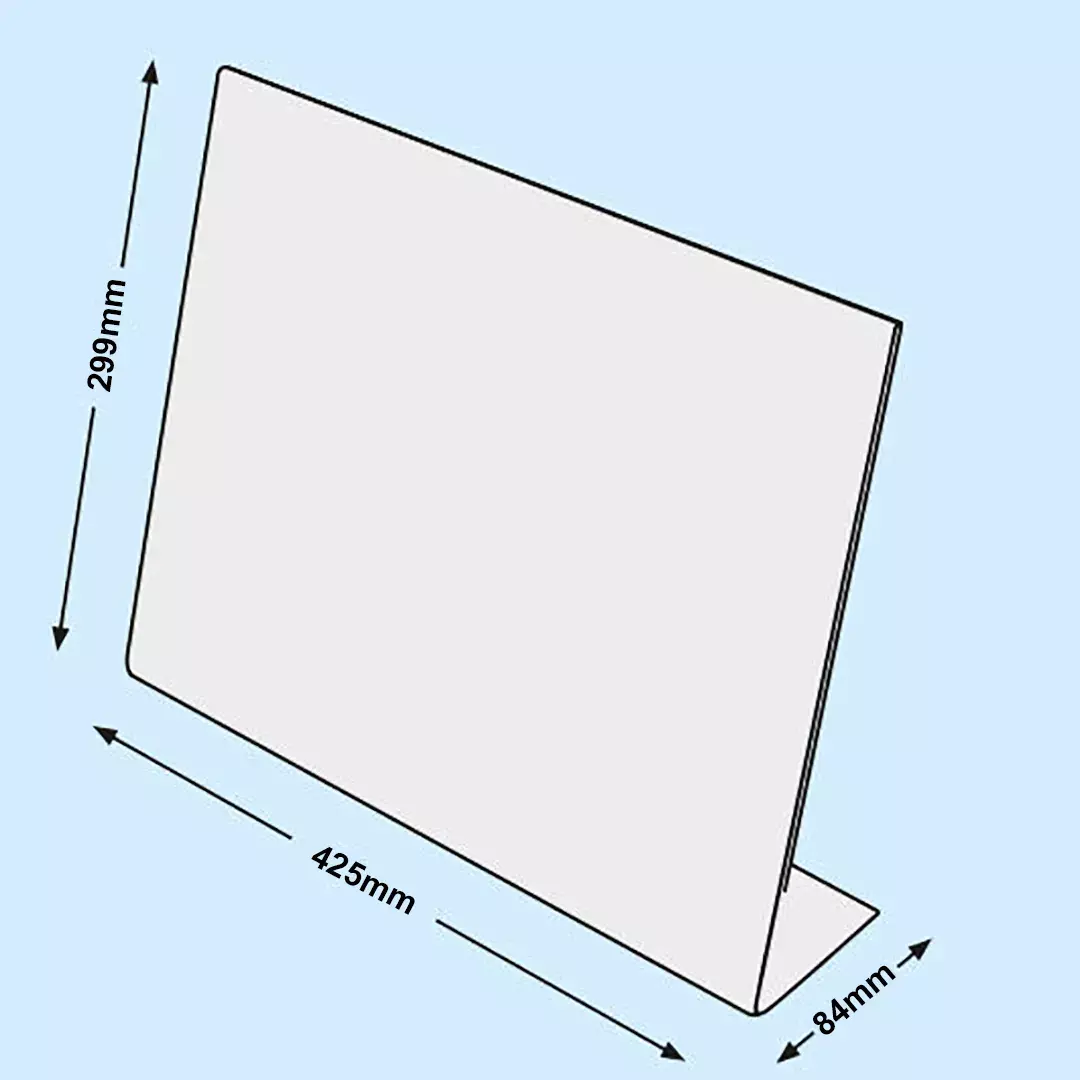 legatoria PortaLocandinaPlexiglass, DaTavoloMonofacciale, A3orizzontale, 297x420 mm PortaCartello TRASPARENTE, in plexiglass da 1,5mm, formato A3 (299x425mm) a disposizione orizzontale.
