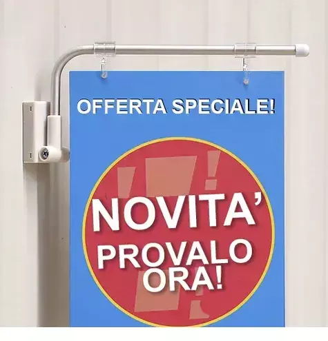 legatoria Porta Banner a base magnetica Per Banner larghi 250 mm. Supporto a -L- in tubo di alluminio con 2 clip di appensione trasparenti.