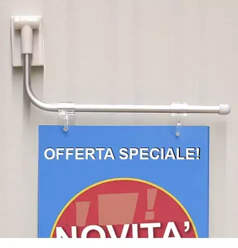 legatoria Porta Banner a base magnetica Per Banner larghi 250 mm. Supporto a -L- in tubo di alluminio con 2 clip di appensione trasparenti.