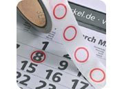 legatoria Segnagiorno adesivo per calendari, 25 mm Adesione a carica elettrostatica. Cerchio traslucido rosso con diametro esterno di 20 mm ed interno di 16 mm leg2918