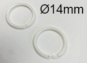 legatoria Anelli apribili in plastica 14mm BIANCO, ROTONDO. Diametro interno: 14mm, diametro esterno 22,6mm, spessore filo: 3,8mm.