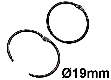 legatoria Anelli apribili. metallo NERO 19mm NERO. Diametro interno: 19mm, diametro esterno 23,7mm, spessore filo: 2,35mm leg2296