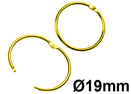 legatoria Anelli apribili metallo ottonato 19mm OTTONATO. Diametro interno: 19mm, diametro esterno 23,7mm, spessore filo: 2,35mm leg2297