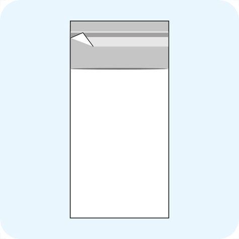 legatoria Sacchetto polipropilene orientato (OPP) 50x70mm TRASPARENTE, in polipropilene (OPP) da 30 micron, con patella da 30mm e banda autoadesiva di chiusura sul lato corto.
