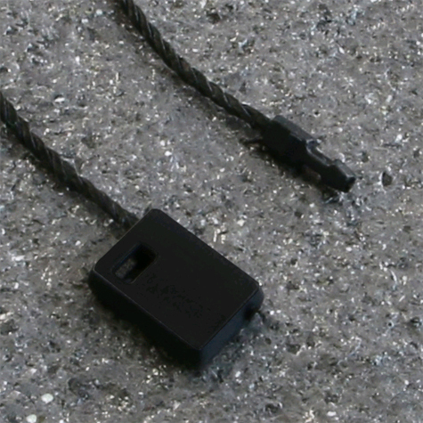 legatoria Filo sicurezza cotone. 200mm NERO, con box di fissaggio ad aggancio rapido, lunghezza aperto 20cm, lunghezza chiusa 10cm. Consentono di attaccare etichette e cartellini senza lausilio di pistola sparafili, sono rimovibili solo strappandoli.