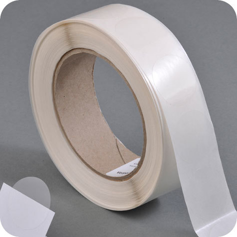 legatoria Bollini autoadesivi chiudibusta diametro 15mm TRASPARENTE, adesivo PERMANENTE, in rotolo..