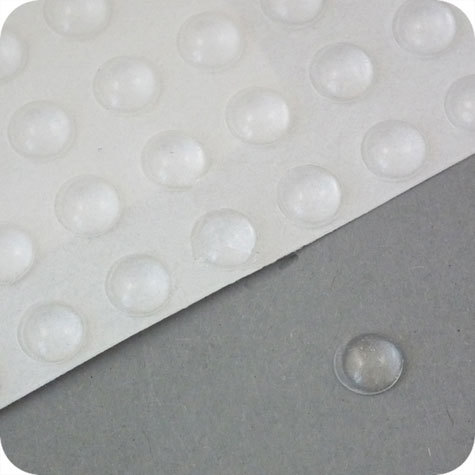 legatoria Paracolpi in gomma autoadesivi, diametro 6,4mm TRASPARENTE,  a disco semisferico, spessore 1,9mm, adesivo permanente.
