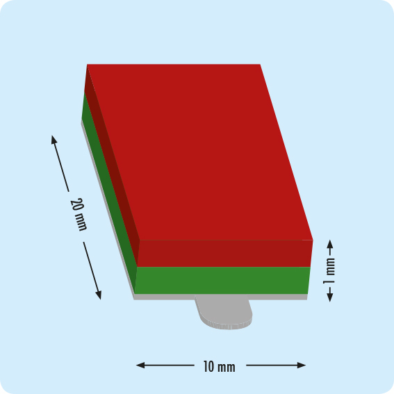 legatoria Calamita autoadesiva, 20x10mm Calamita rettangolare con rivestimento superficiale nichelato, spessore 1mm, piastre magnetiche al neodimio, calamita con grado magnetico N35. Forza di attrazione massima: 900 grammi.
